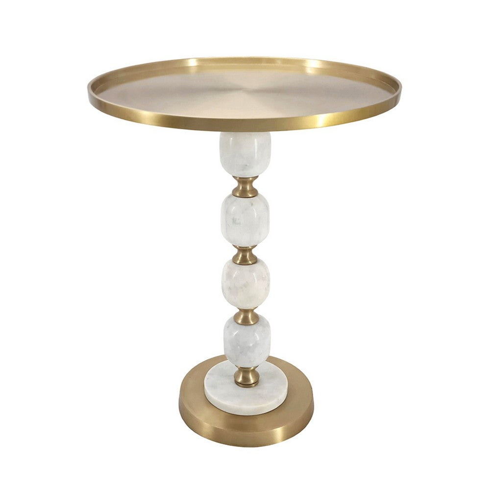 Siny Side End Table | 16" Round Top | White, Gold Stacked Balls Base