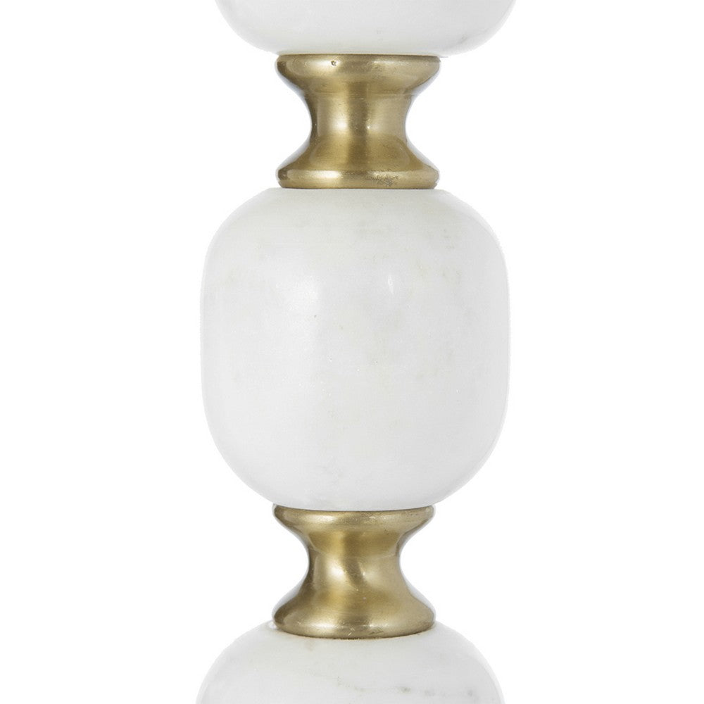 Siny Side End Table | 16" Round Top | White, Gold Stacked Balls Base