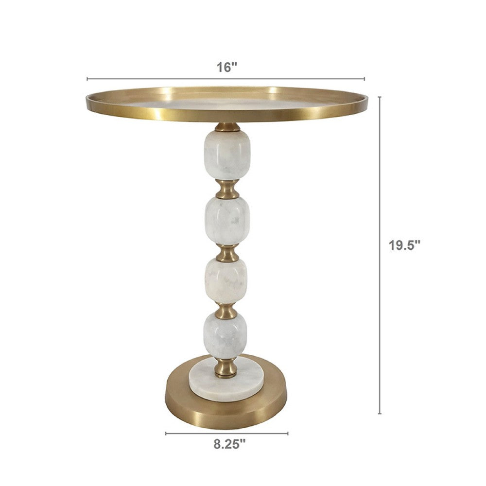Siny Side End Table | 16" Round Top | White, Gold Stacked Balls Base