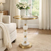 Siny Side End Table | 16" Round Top | White, Gold Stacked Balls Base