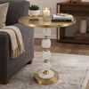 Siny Side End Table | 16" Round Top | White, Gold Stacked Balls Base
