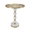 Siny Accent Side End Table | 16" Round Gold Top | White Stacked Balls Base