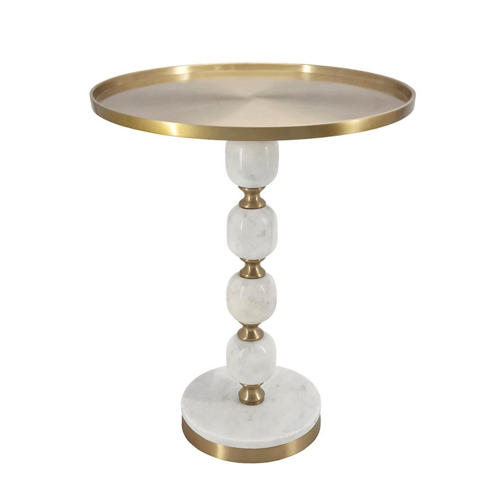 Siny Accent Side End Table | 16" Round Gold Top | White Stacked Balls Base