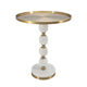 Siny Accent Side End Table | 16" Round Gold Top | White Stacked Balls Base