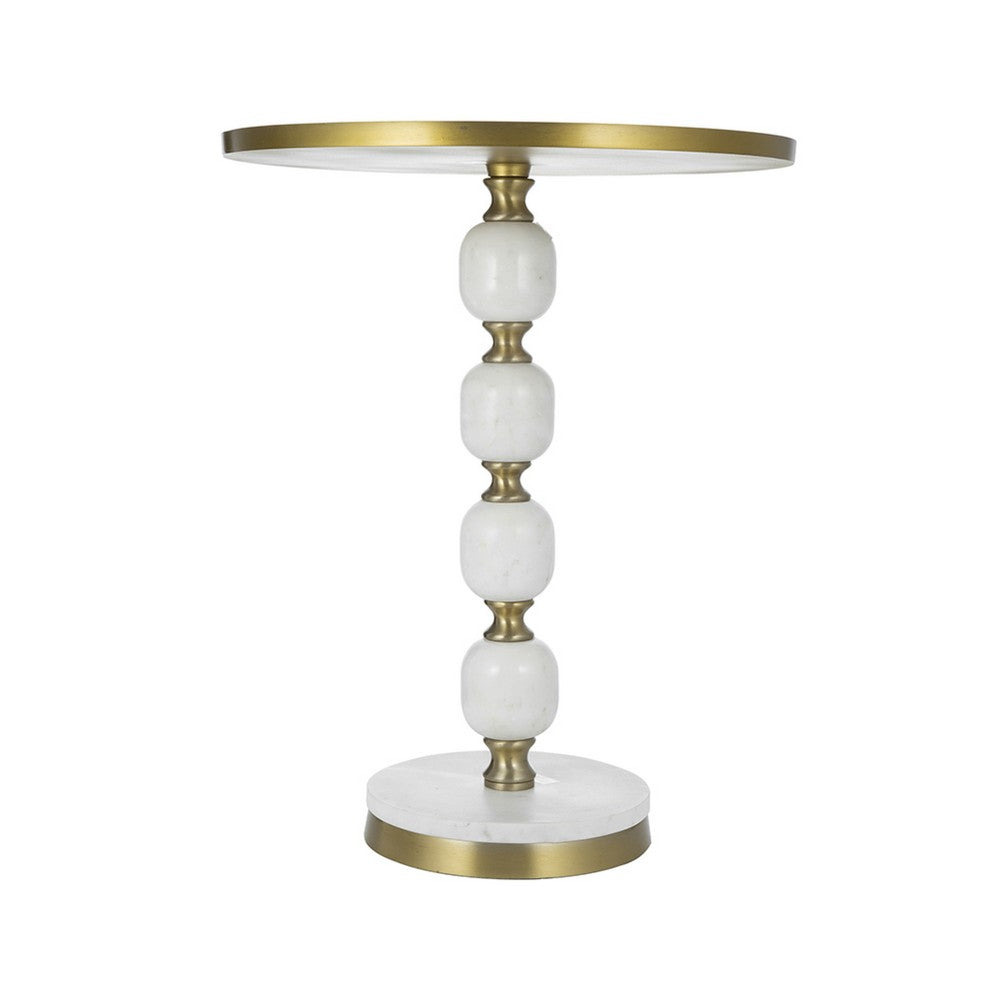 Siny Accent Side End Table | 16" Round Gold Top | White Stacked Balls Base