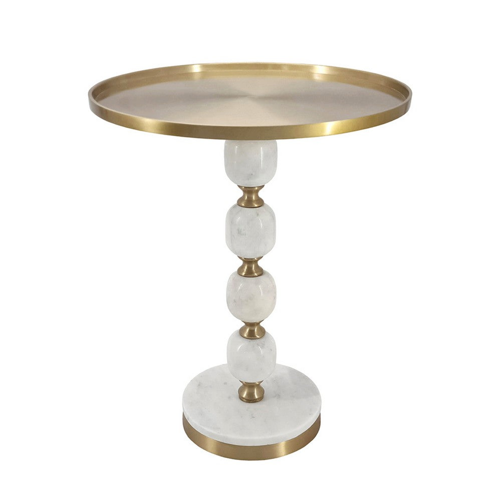 Siny Accent Side End Table | 16" Round Gold Top | White Stacked Balls Base