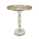 Siny Accent Side End Table | 16" Round Gold Top | White Stacked Balls Base