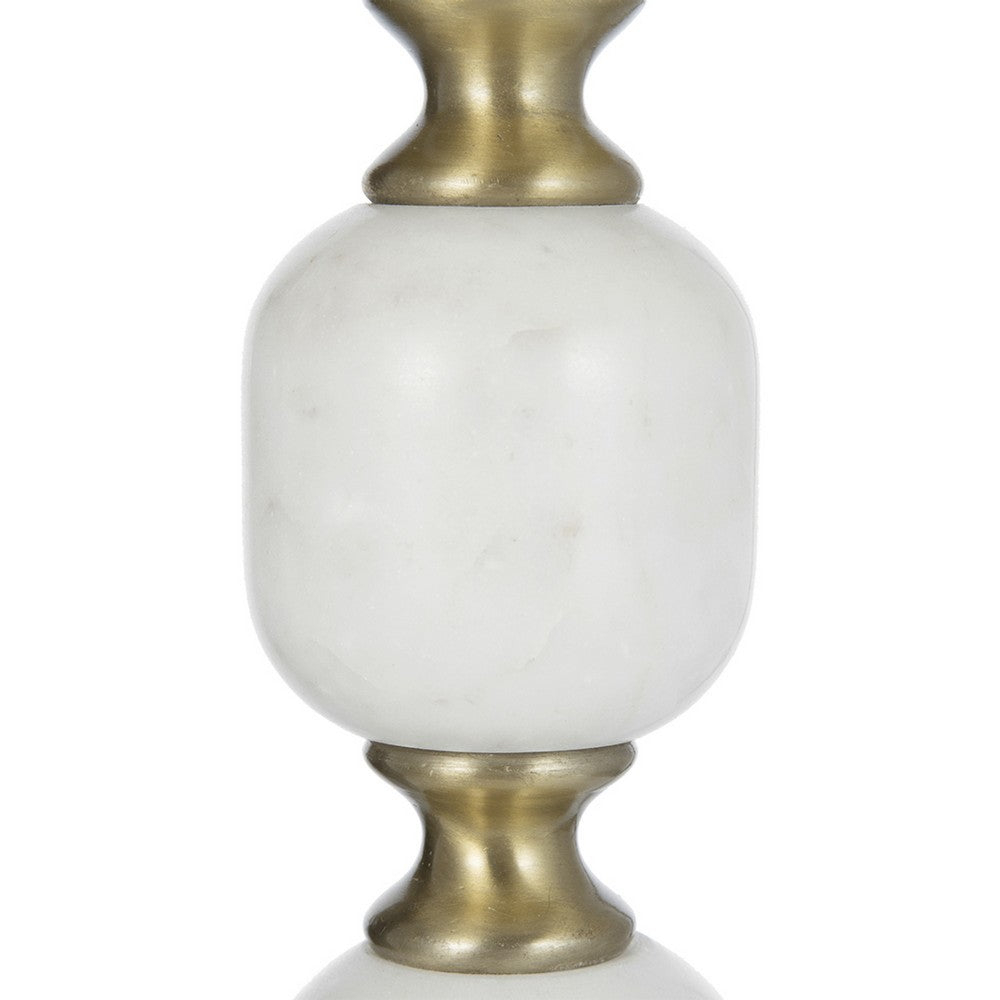 Siny Accent Side End Table | 16" Round Gold Top | White Stacked Balls Base