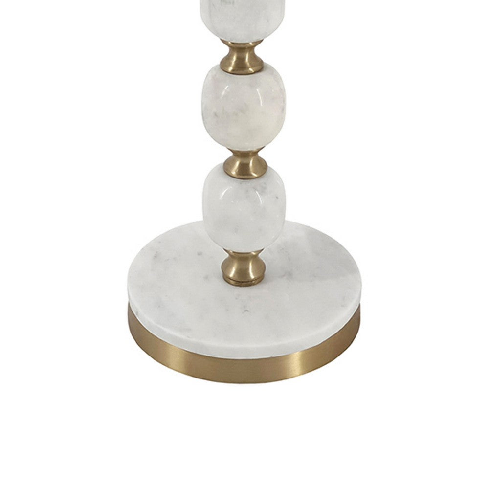 Siny Accent Side End Table | 16" Round Gold Top | White Stacked Balls Base