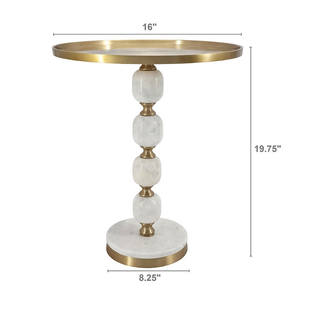 Siny Accent Side End Table | 16" Round Gold Top | White Stacked Balls Base