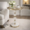 Siny Accent Side End Table | 16" Round Gold Top | White Stacked Balls Base