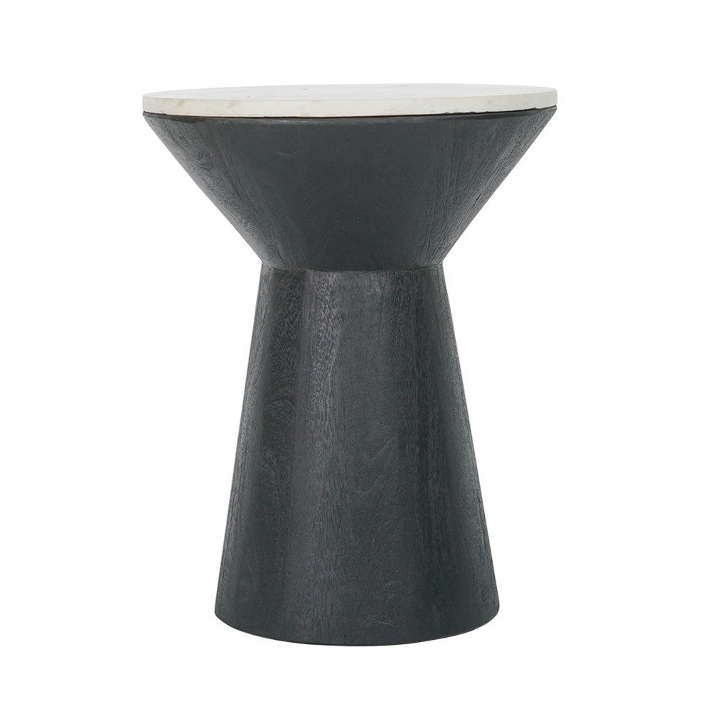 Peny Side End Table | 16" White Marble Top | Black Angled Pedestal Base