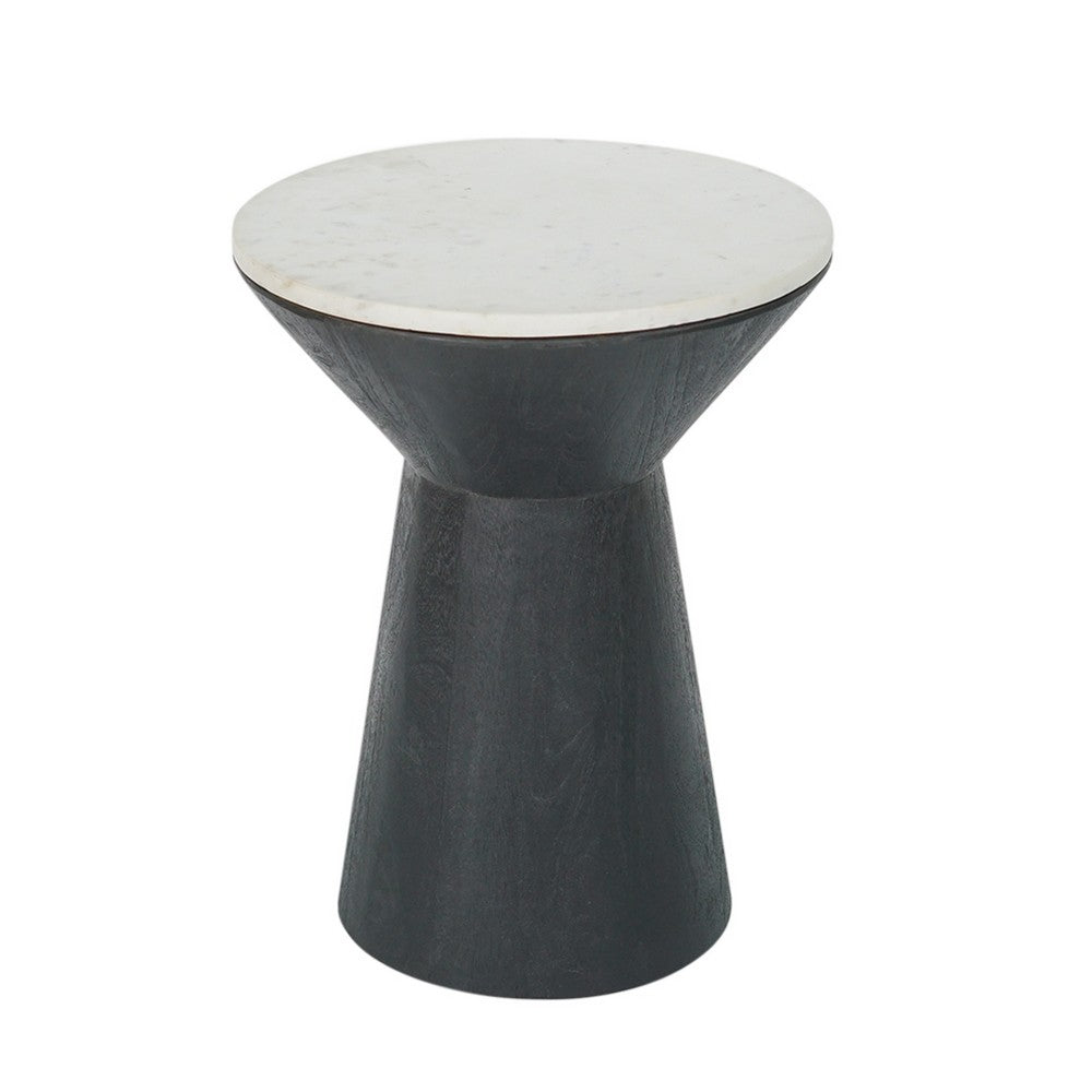 Peny Side End Table | 16" White Marble Top | Black Angled Pedestal Base