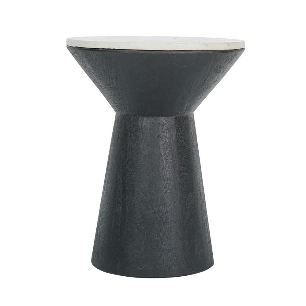 Peny Side End Table | 16" White Marble Top | Black Angled Pedestal Base