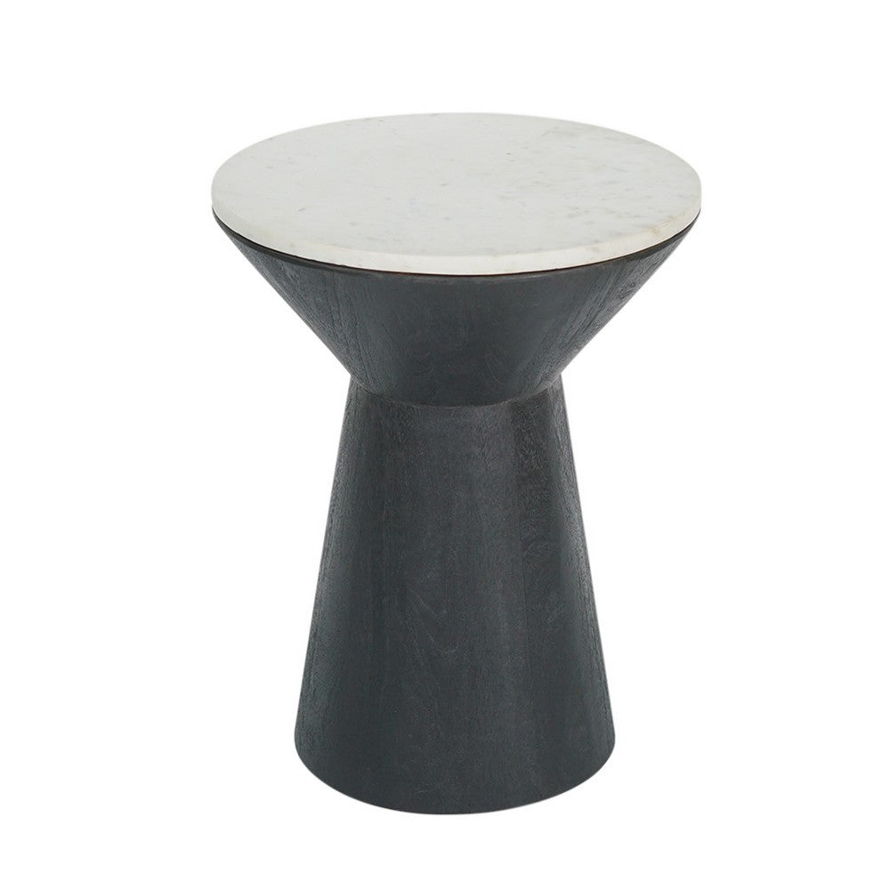 Peny Side End Table | 16" White Marble Top | Black Angled Pedestal Base