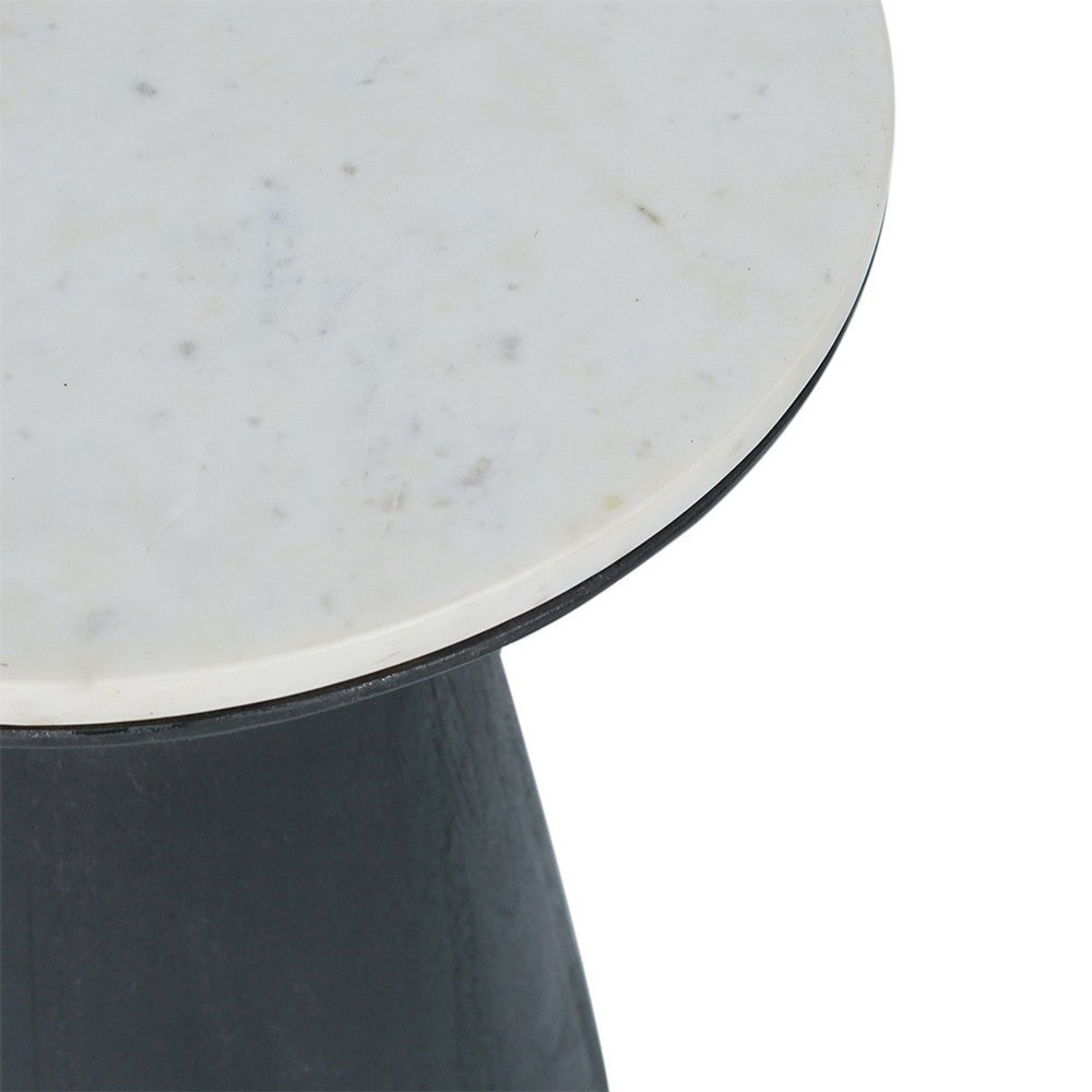 Peny Side End Table | 16" White Marble Top | Black Angled Pedestal Base