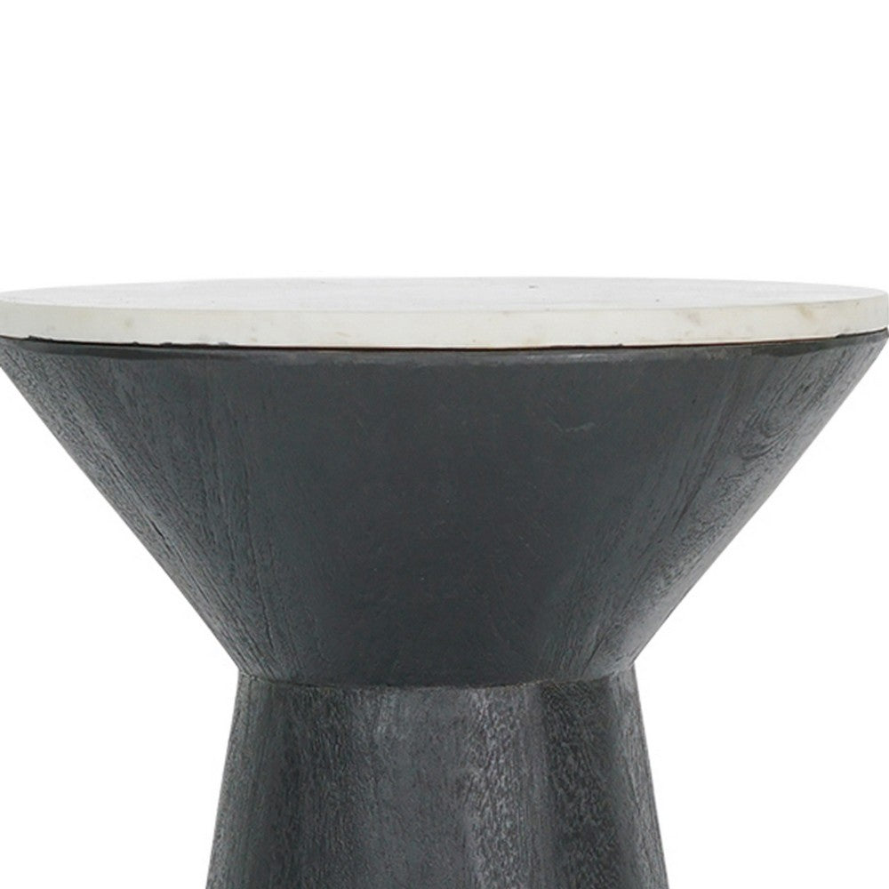 Peny Side End Table | 16" White Marble Top | Black Angled Pedestal Base