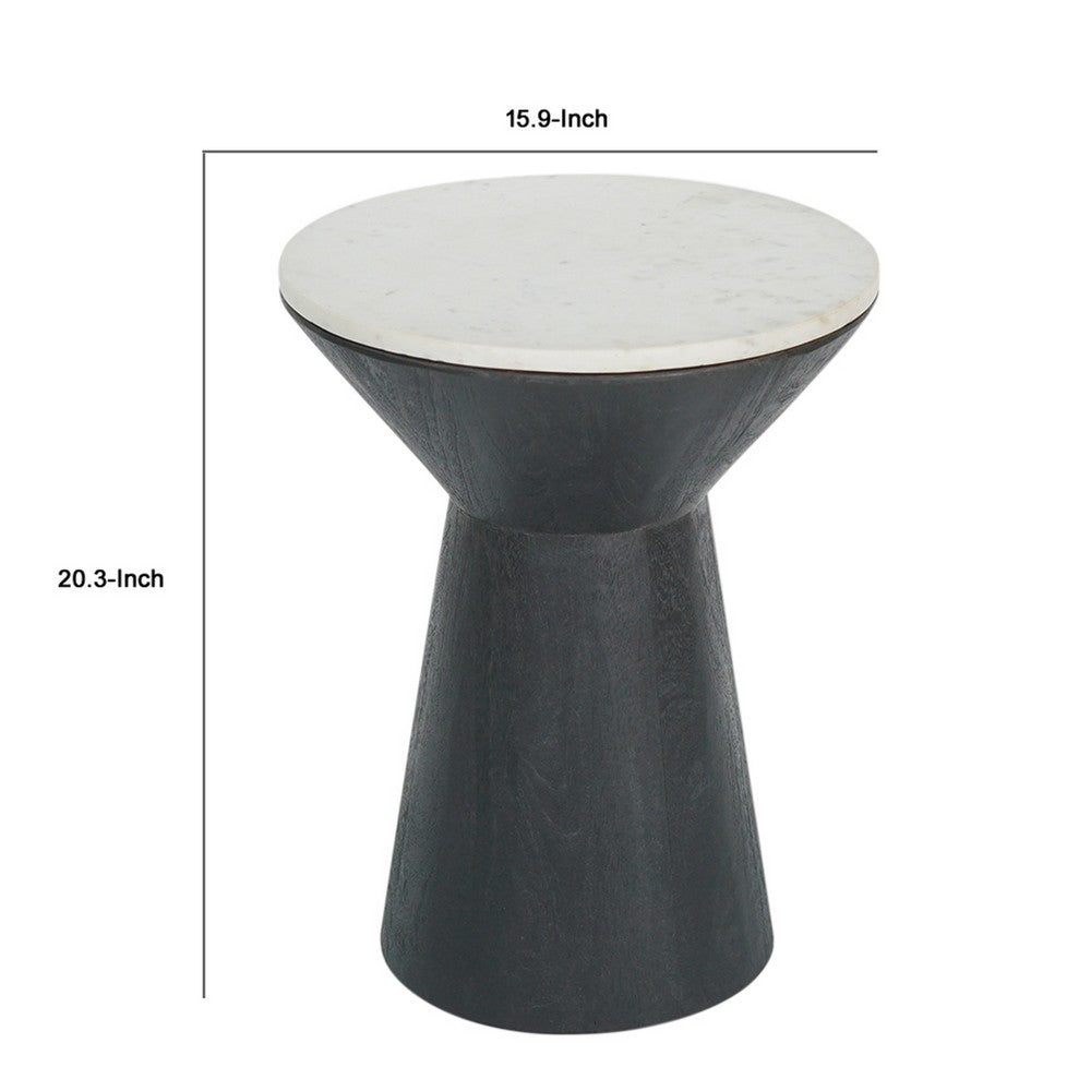 Peny Side End Table | 16" White Marble Top | Black Angled Pedestal Base