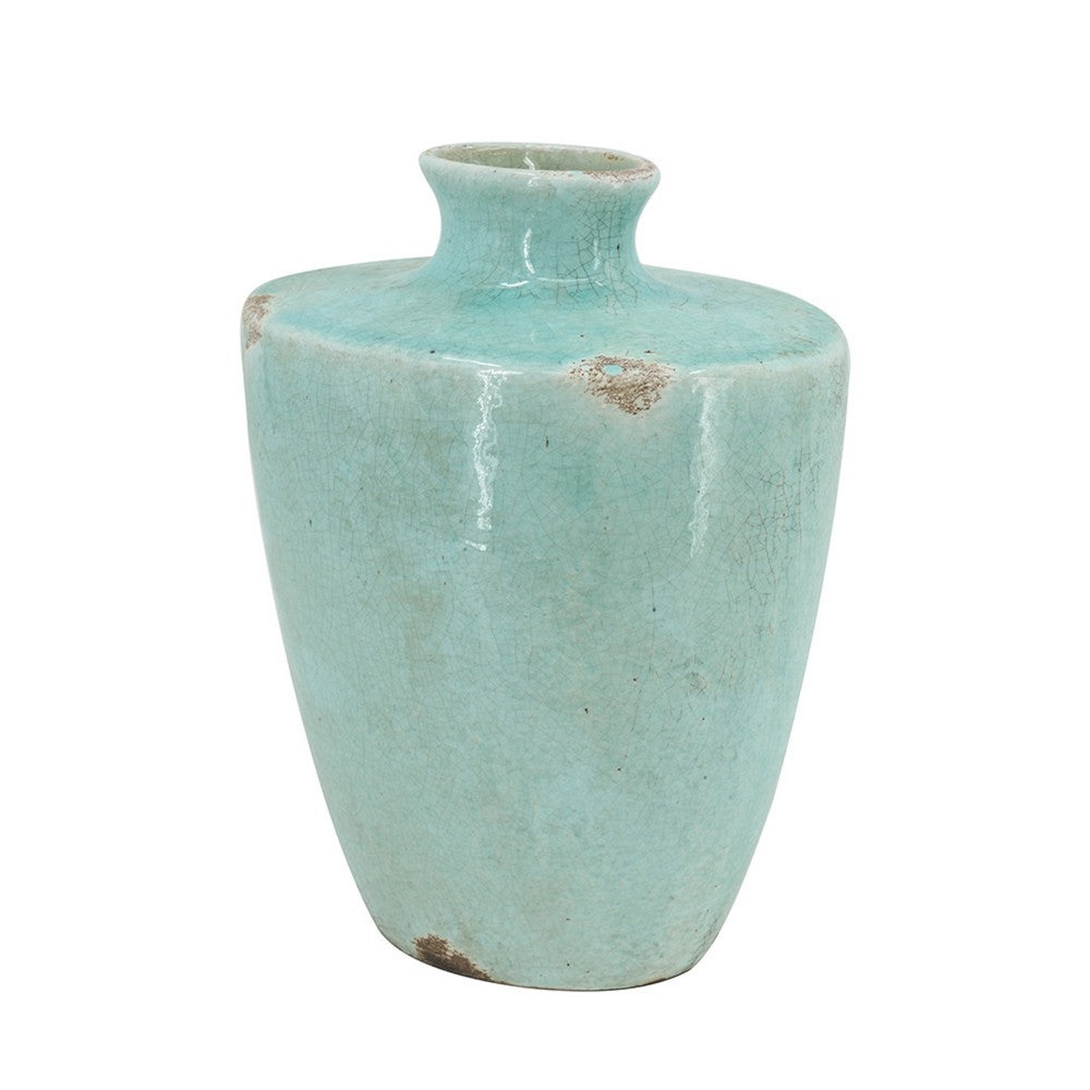 Tery Decorative Flower Vase | 10" | Glazed Blue Patina Terracotta
