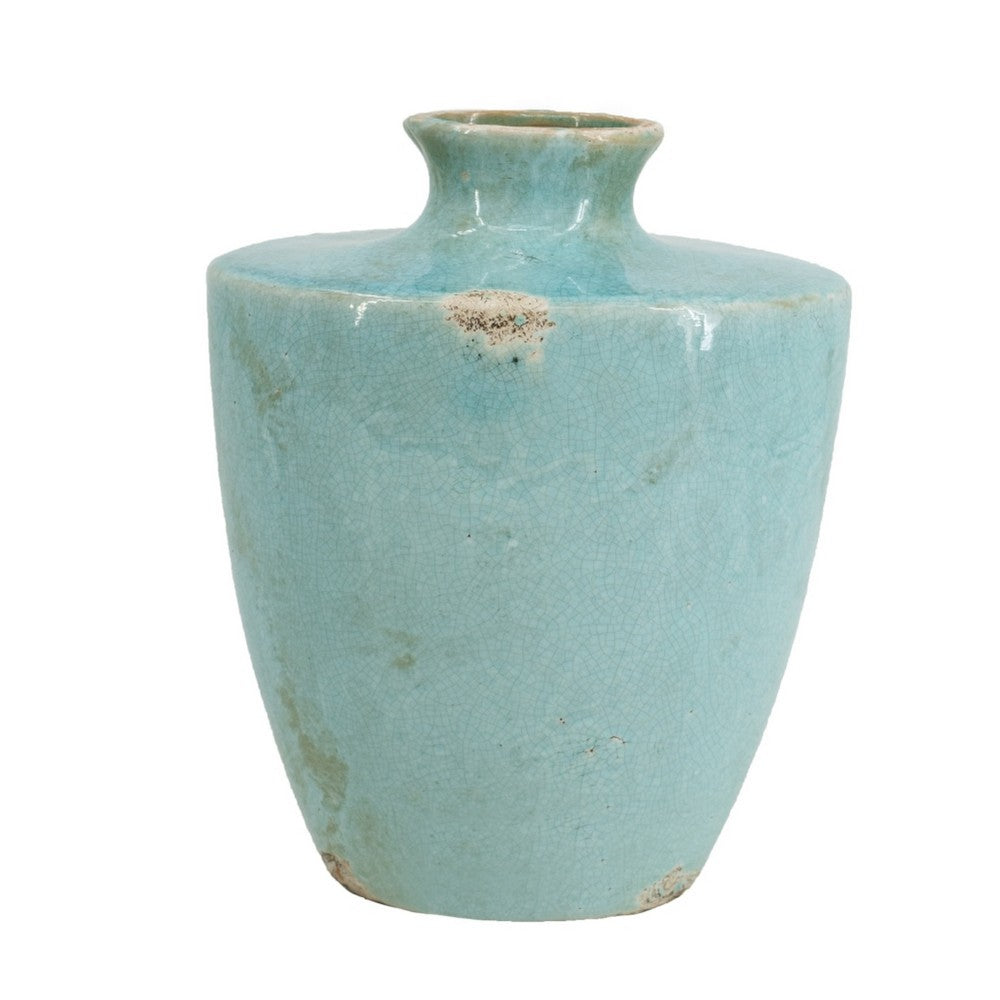 Tery Decorative Flower Vase | 10" | Glazed Blue Patina Terracotta