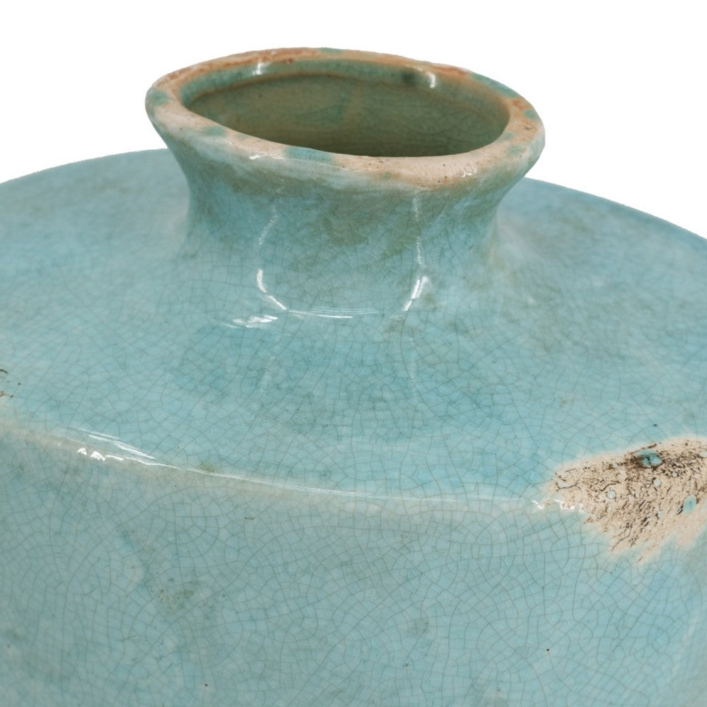 Tery Decorative Flower Vase | 10" | Glazed Blue Patina Terracotta