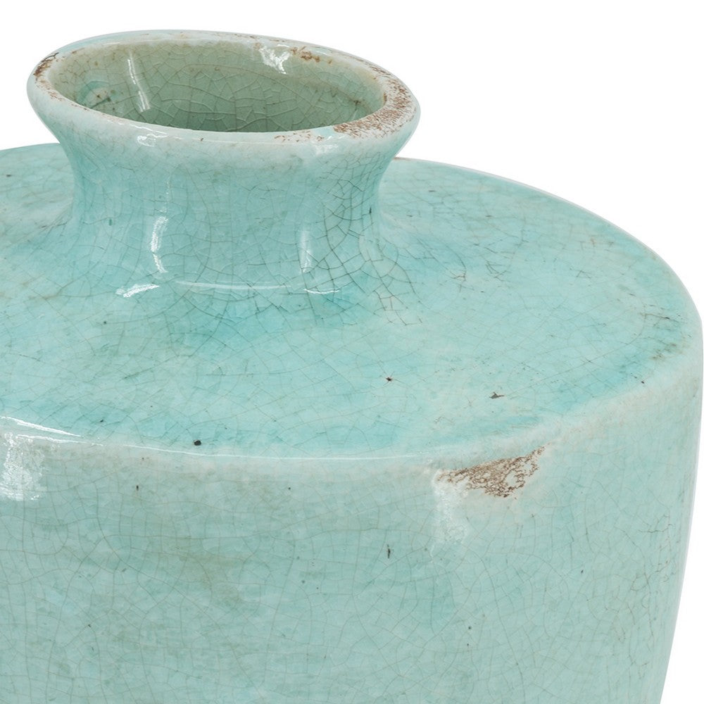 Tery Decorative Flower Vase | 12" | Angled Glazed Blue Patina Terracotta