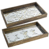 Gery Serving Tray Set of 2 | Patterned Glass Base & Rustic Brown Frame