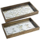 Gery Serving Tray Set of 2 | Patterned Glass Base & Rustic Brown Frame
