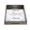 Gery Serving Tray Set of 2 | Patterned Glass Base & Rustic Brown Frame