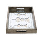 Gery Serving Tray Set of 2 | Patterned Glass Base & Rustic Brown Frame