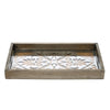 Gery Serving Tray Set of 2 | Patterned Glass Base & Rustic Brown Frame