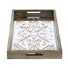 Gery Serving Tray Set of 2 | Patterned Glass Base & Rustic Brown Frame