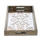 Gery Serving Tray Set of 2 | Patterned Glass Base & Rustic Brown Frame