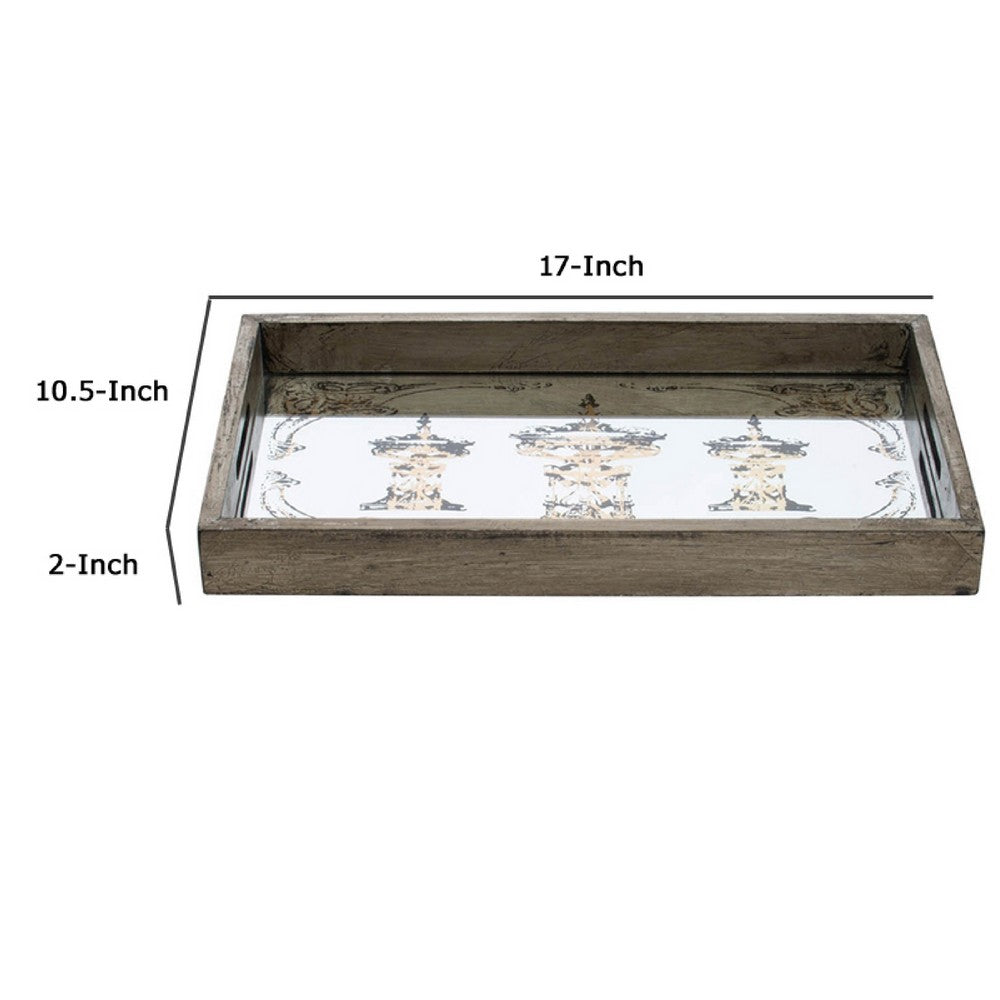 Gery Serving Tray Set of 2 | Patterned Glass Base & Rustic Brown Frame