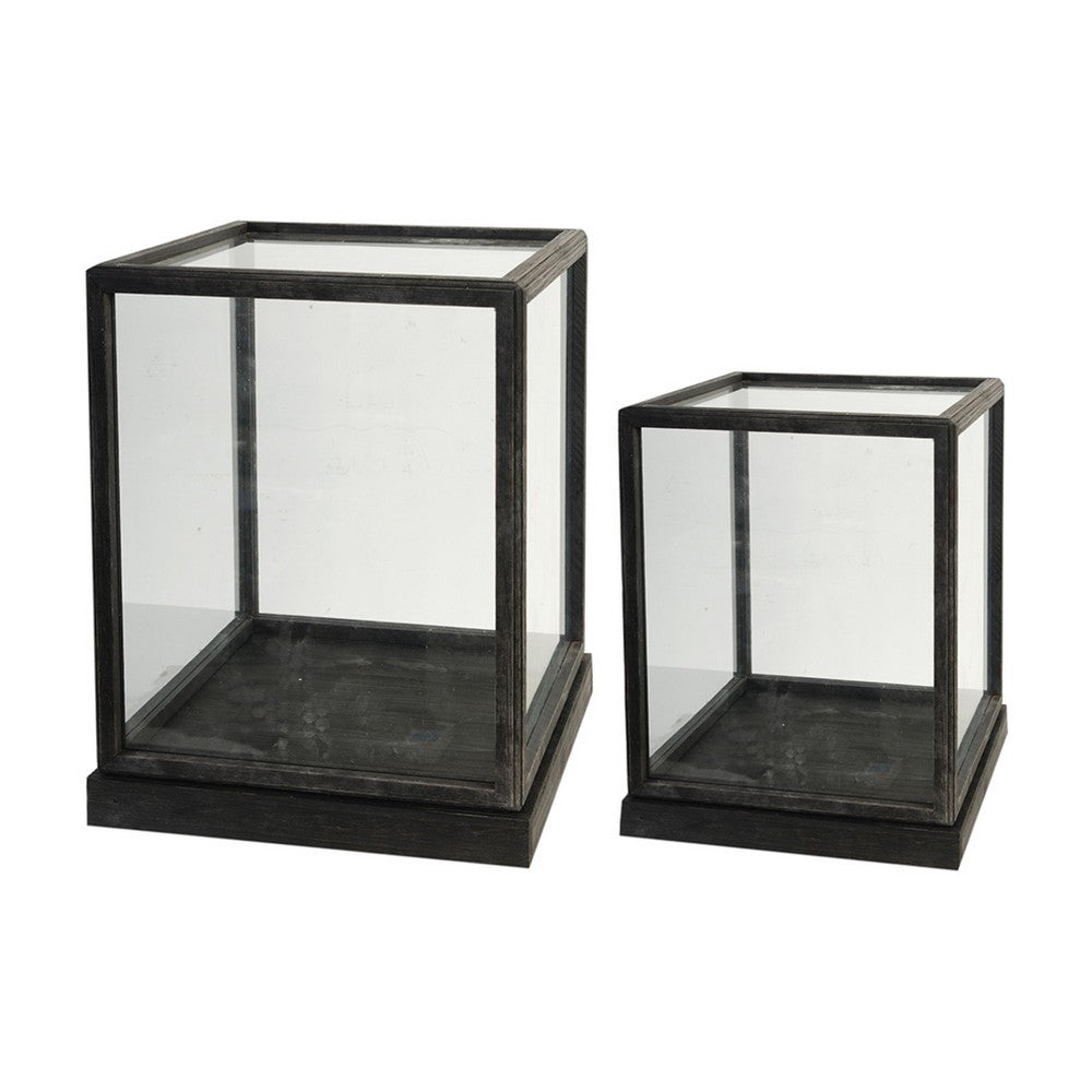 Jeny Display Box Set of 2 | Square Clear Glass with Black Fir Wood Frame