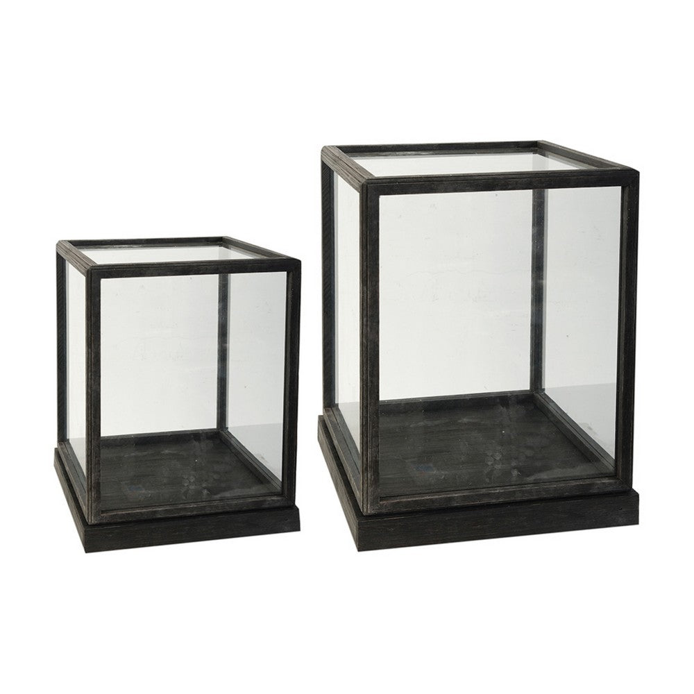 Jeny Display Box Set of 2 | Square Clear Glass with Black Fir Wood Frame