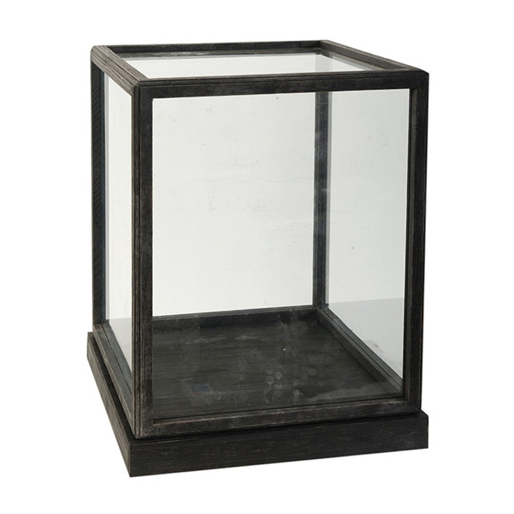 Jeny Display Box Set of 2 | Square Clear Glass with Black Fir Wood Frame