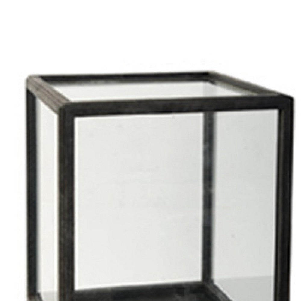 Jeny Display Box Set of 2 | Square Clear Glass with Black Fir Wood Frame