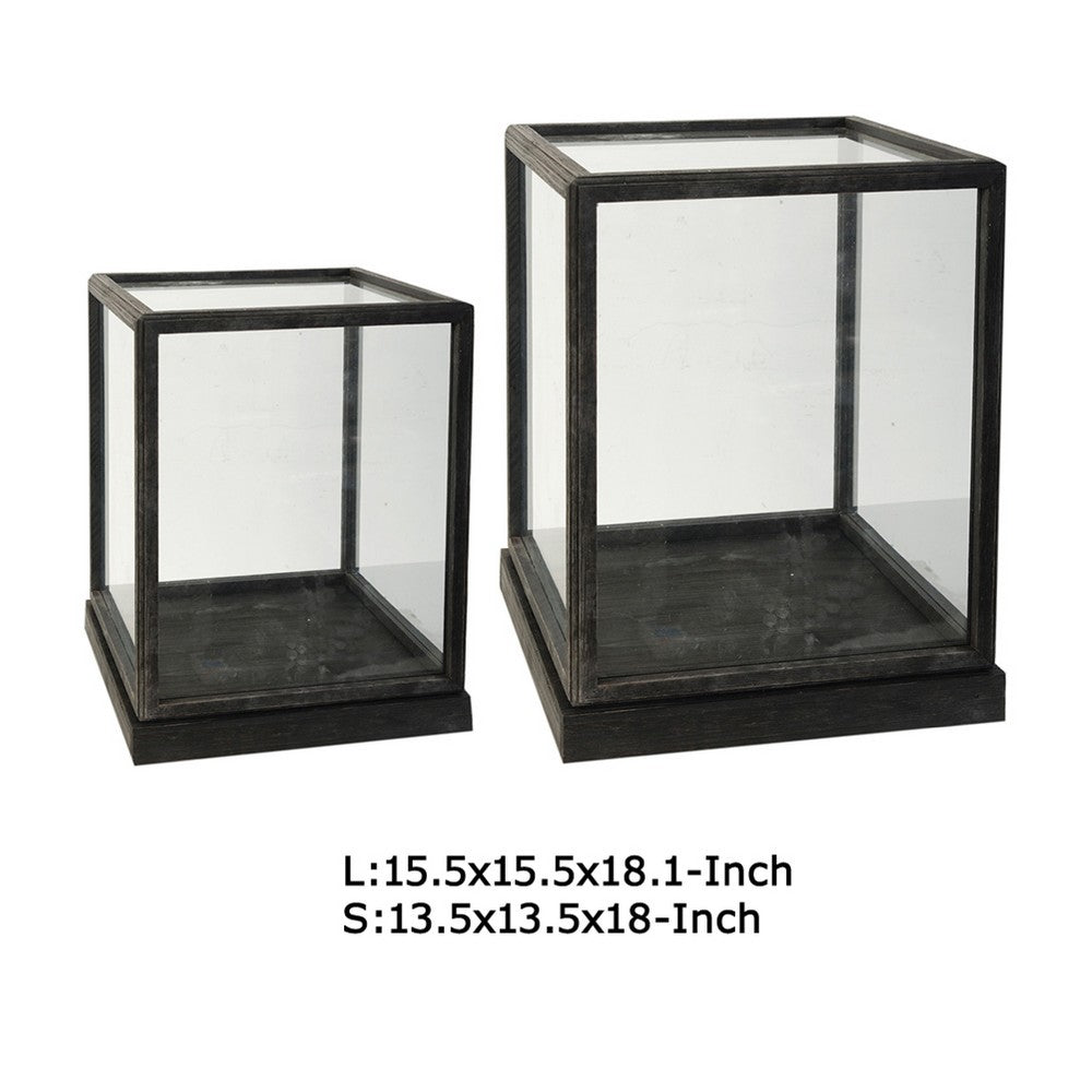 Jeny Display Box Set of 2 | Square Clear Glass with Black Fir Wood Frame