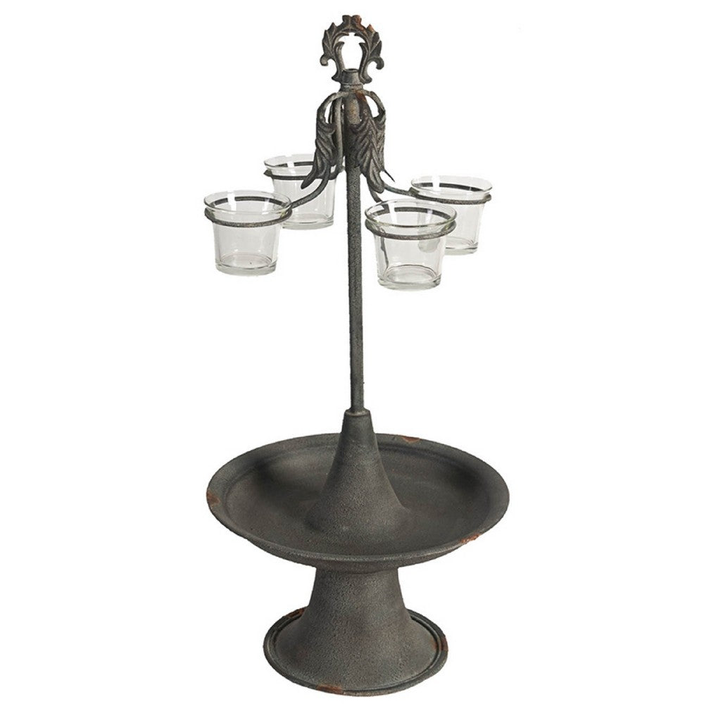 Fia Votive Candle Holder 4 Glass Cups | Black Metal Base with Finial Top