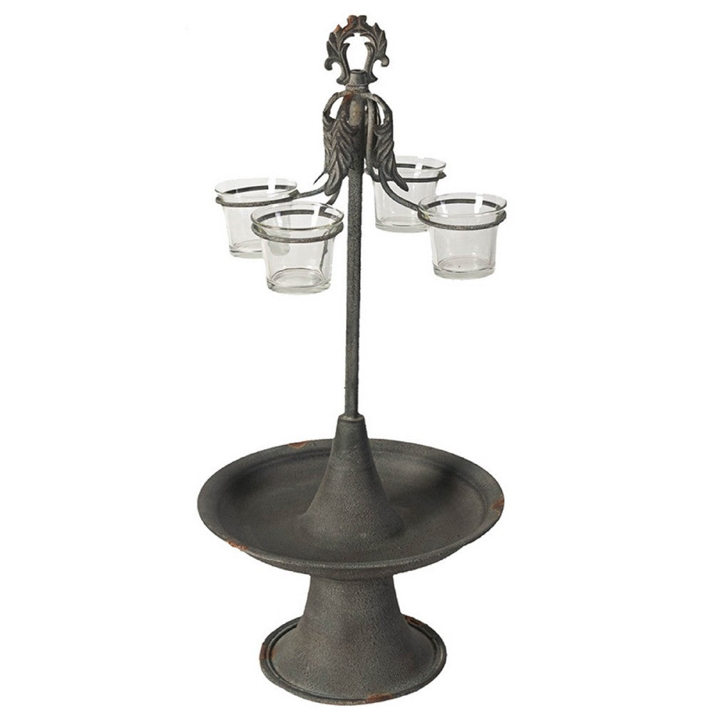 Fia Votive Candle Holder 4 Glass Cups | Black Metal Base with Finial Top