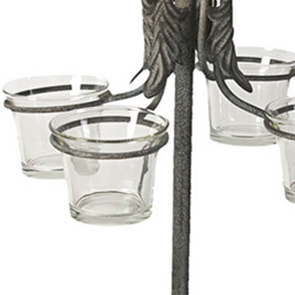 Fia Votive Candle Holder 4 Glass Cups | Black Metal Base with Finial Top