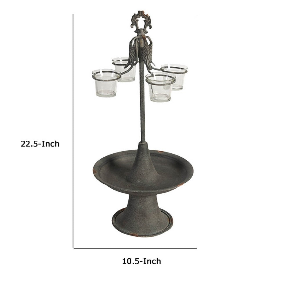 Fia Votive Candle Holder 4 Glass Cups | Black Metal Base with Finial Top