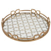 Amy Decorative Serving Tray | 16" Round Patterned Glass | Gold Metal