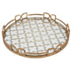 Amy Decorative Serving Tray | 16" Round Patterned Glass | Gold Metal