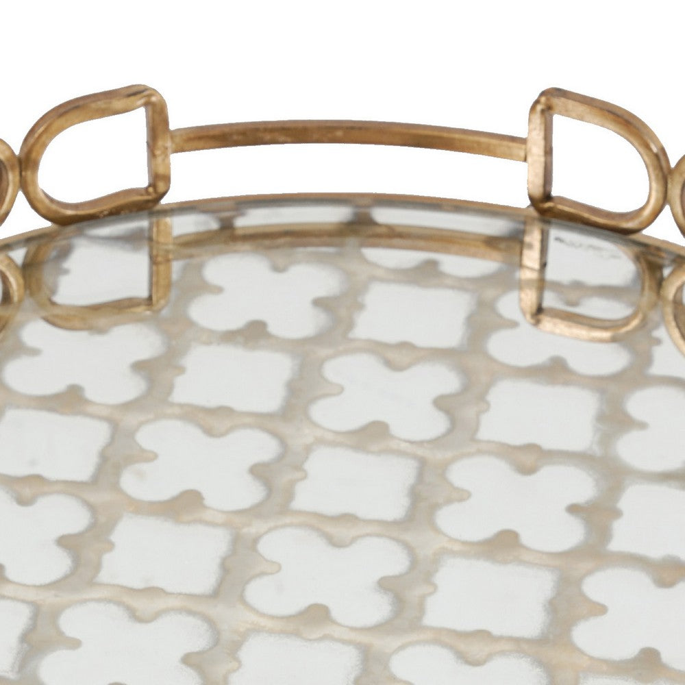 Amy Decorative Serving Tray | 16" Round Patterned Glass | Gold Metal