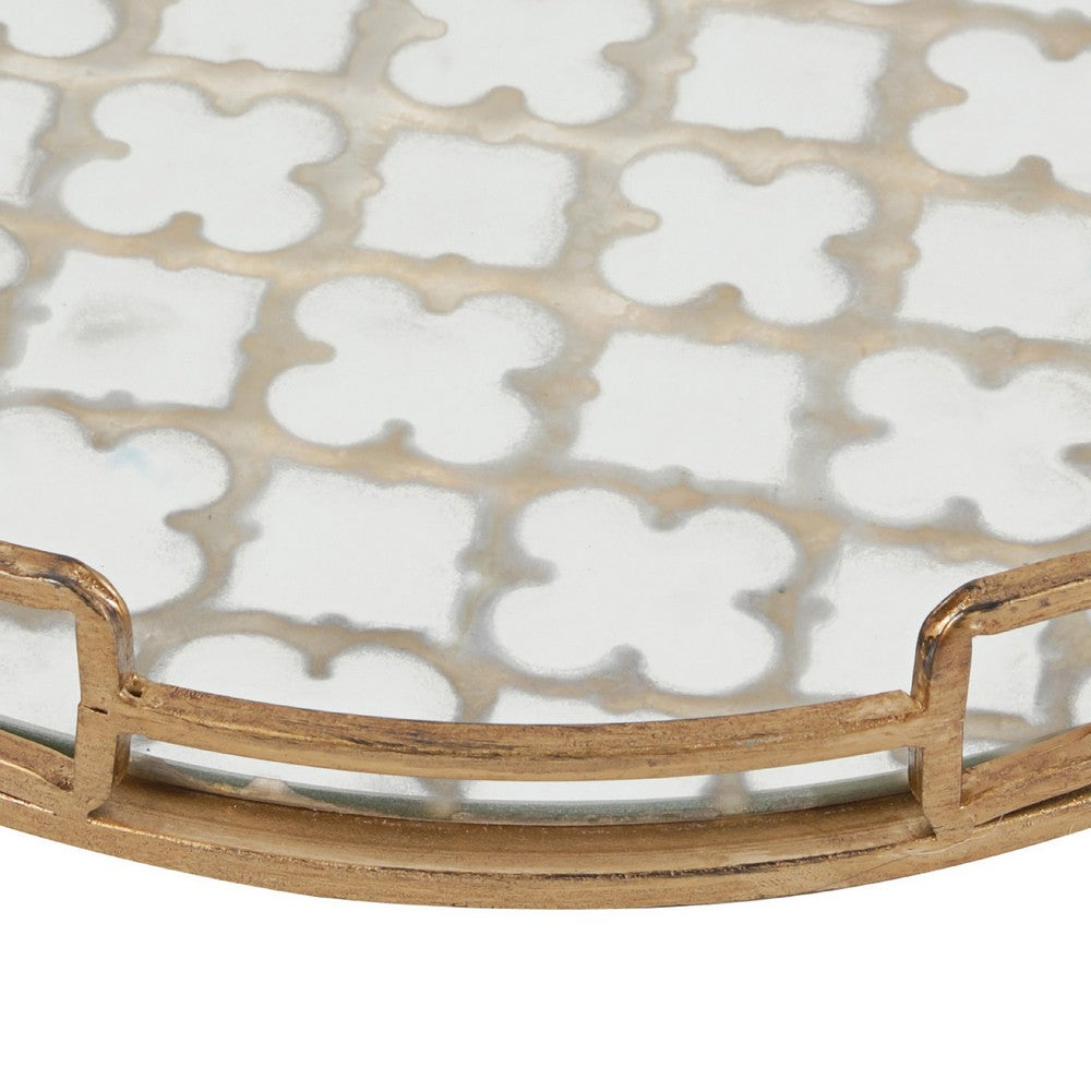 Amy Decorative Serving Tray | 16" Round Patterned Glass | Gold Metal
