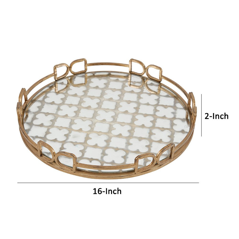 Amy Decorative Serving Tray | 16" Round Patterned Glass | Gold Metal