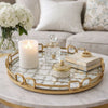 Amy Decorative Serving Tray | 16" Round Patterned Glass | Gold Metal