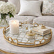 Amy Decorative Serving Tray | 16" Round Patterned Glass | Gold Metal